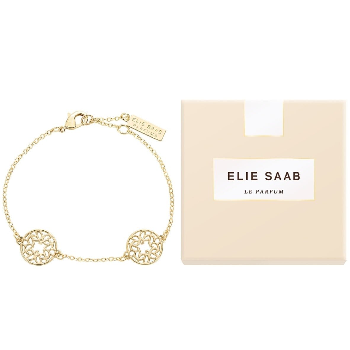 Elie Saab Le Parfum Gold Bracelet in radiant gold, combining fragrance and fashion in a stylish perfumed accessory
