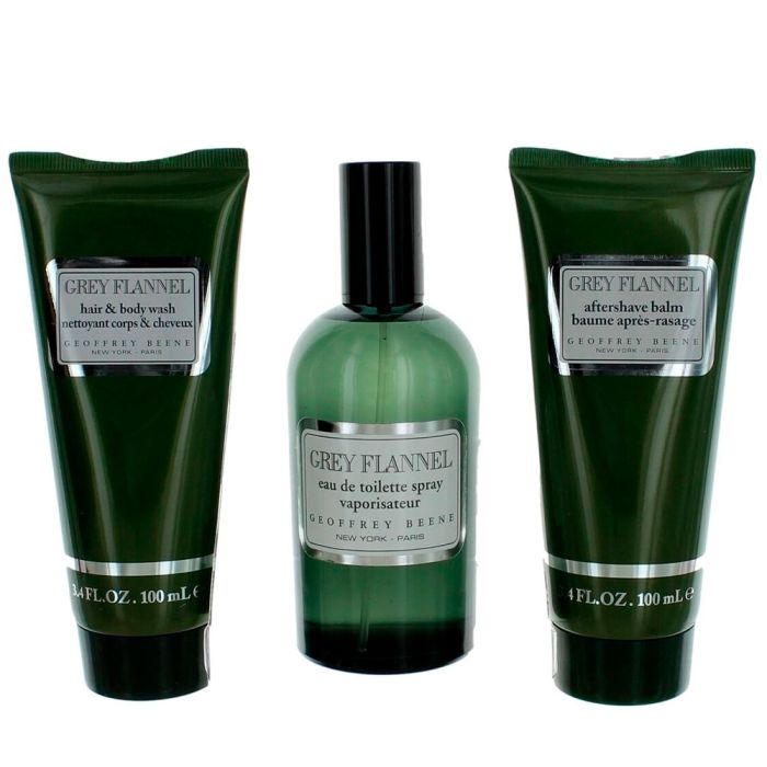 Geoffrey Beene Grey Flannel Eau de Toilette gift set with 120ml bottle, 100ml after shave balm and hair and body wash