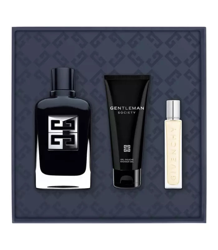 Givenchy Gentleman Society Eau De Parfum Gift Set with 100ml bottle, 12.5ml travel spray, and 75ml shower gel
