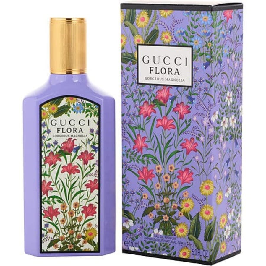 Gucci Flora perfume bottle and packaging with floral design on a white background