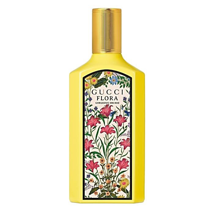 Gucci Flora Gorgeous Orchid Eau de Parfum 150ml in the iconic Flora bottle with classic floral pattern and golden metal cap