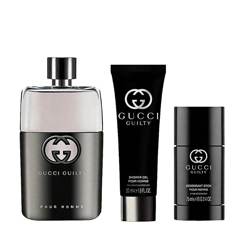 Gucci Guilty Pour Homme EDT set with 90ml spray, shower gel and deodorant stick