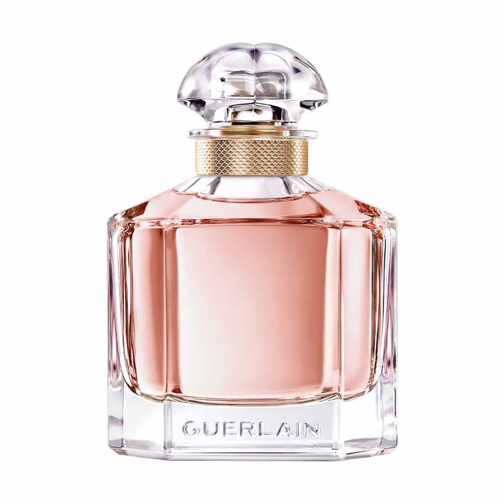 Guerlain Mon Guerlain perfume bottle with a clear cap on a white background