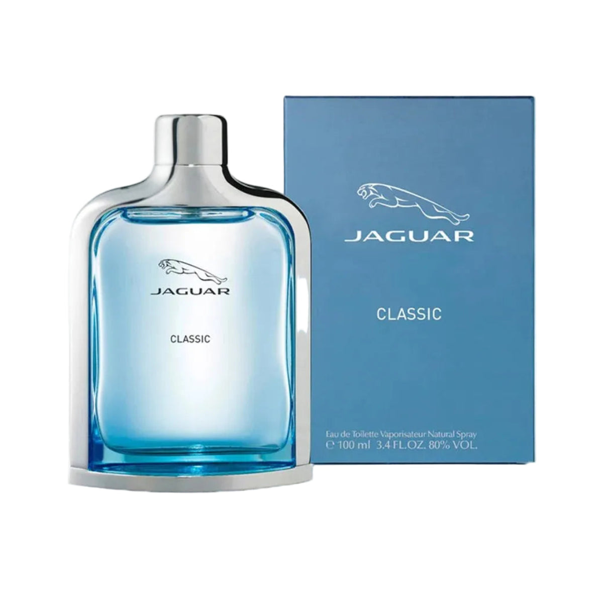 Jaguar Classic blue perfume bottle and packaging on a white background