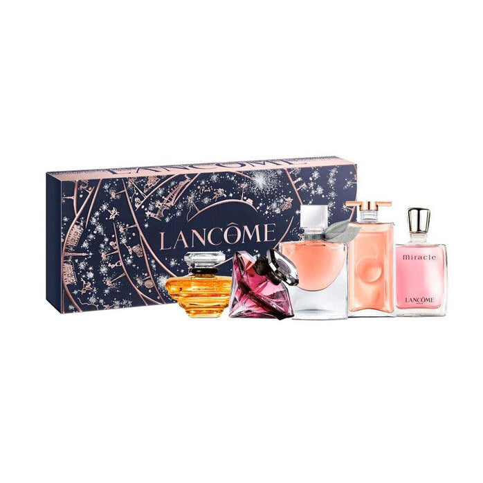 Lancôme women miniature perfume set with Trésor, Idôle, La Nuit Trésor, Miracle, and La Vie Est Belle mini bottles.