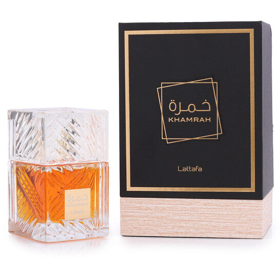 Lattafa Khamrah Eau de Parfum 100ml bottle and packaging.