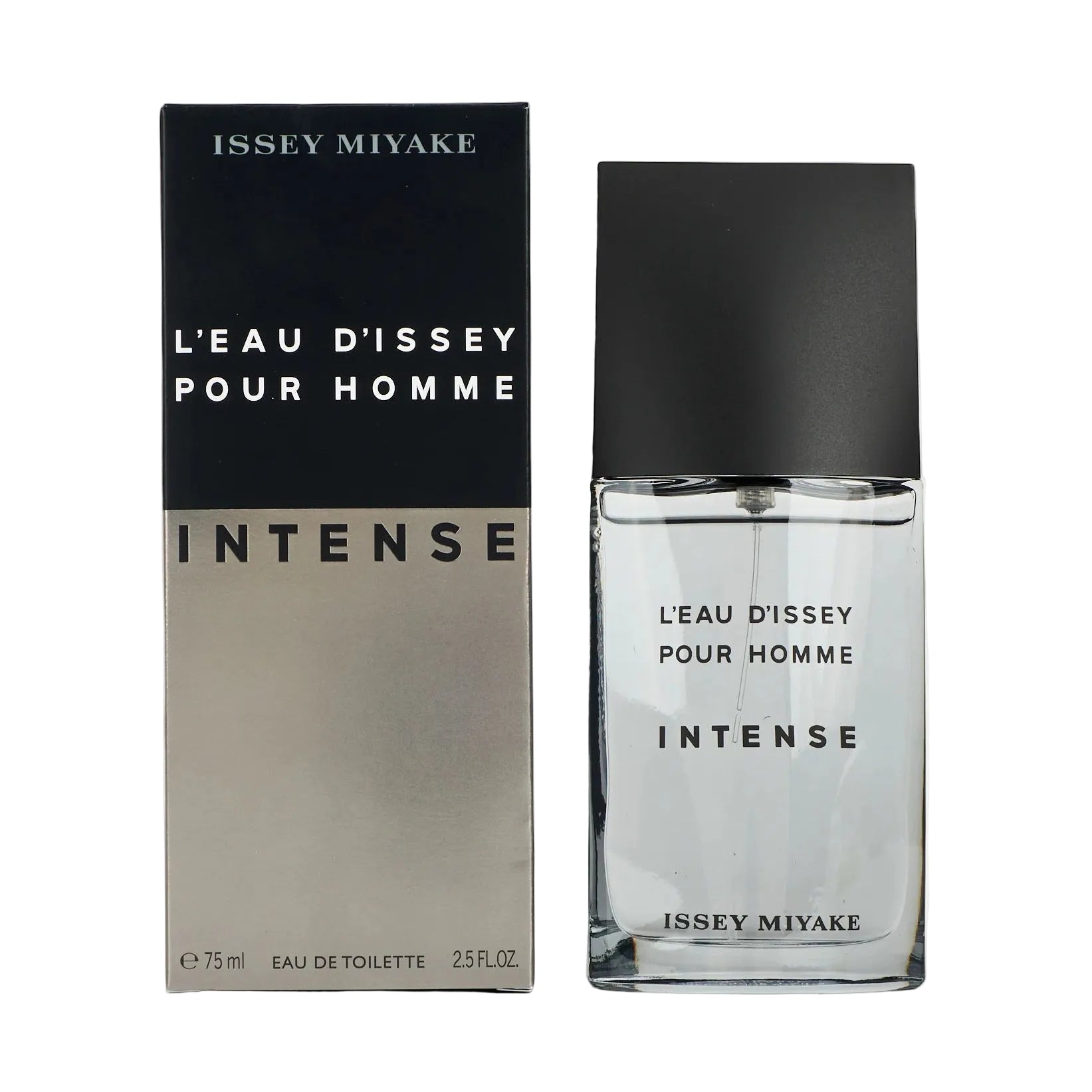 L'Eau d'Issey Pour Homme Intense 75ml bottle in matte grey glass with concrete-inspired design
