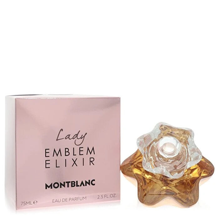 Montblanc Lady Emblem Elixir perfume bottle and packaging on a white background