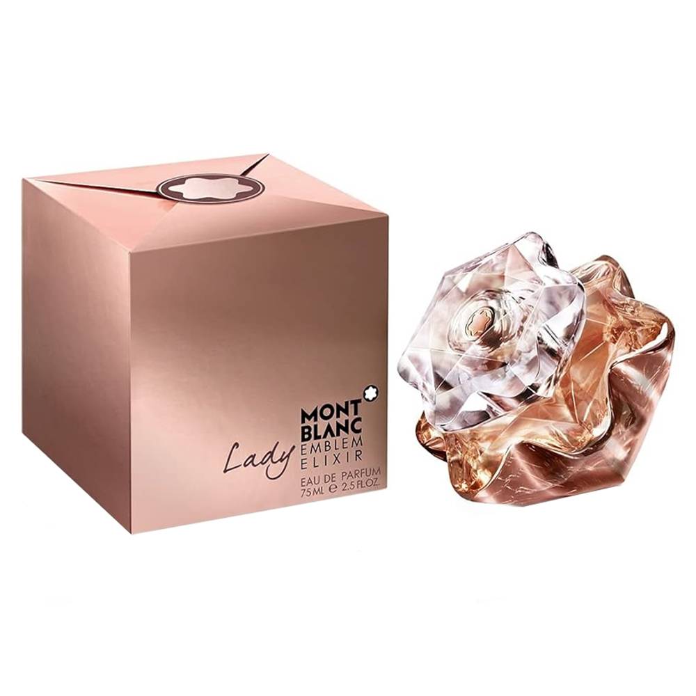 Mont Blanc Lady Emblem Elixir Eau de Parfum 75ml bottle in diamond-cut pink gold glass