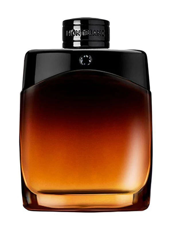 Mont Blanc Legend Night Eau de Parfum 100ml bottle in black glass with cognac-colored liquid