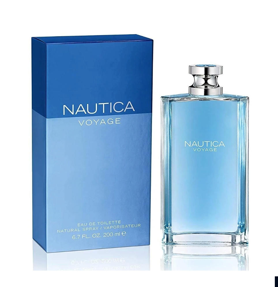 Nautica Voyage Eau de Toilette 200ml bottle in ocean-blue wave-inspired glass