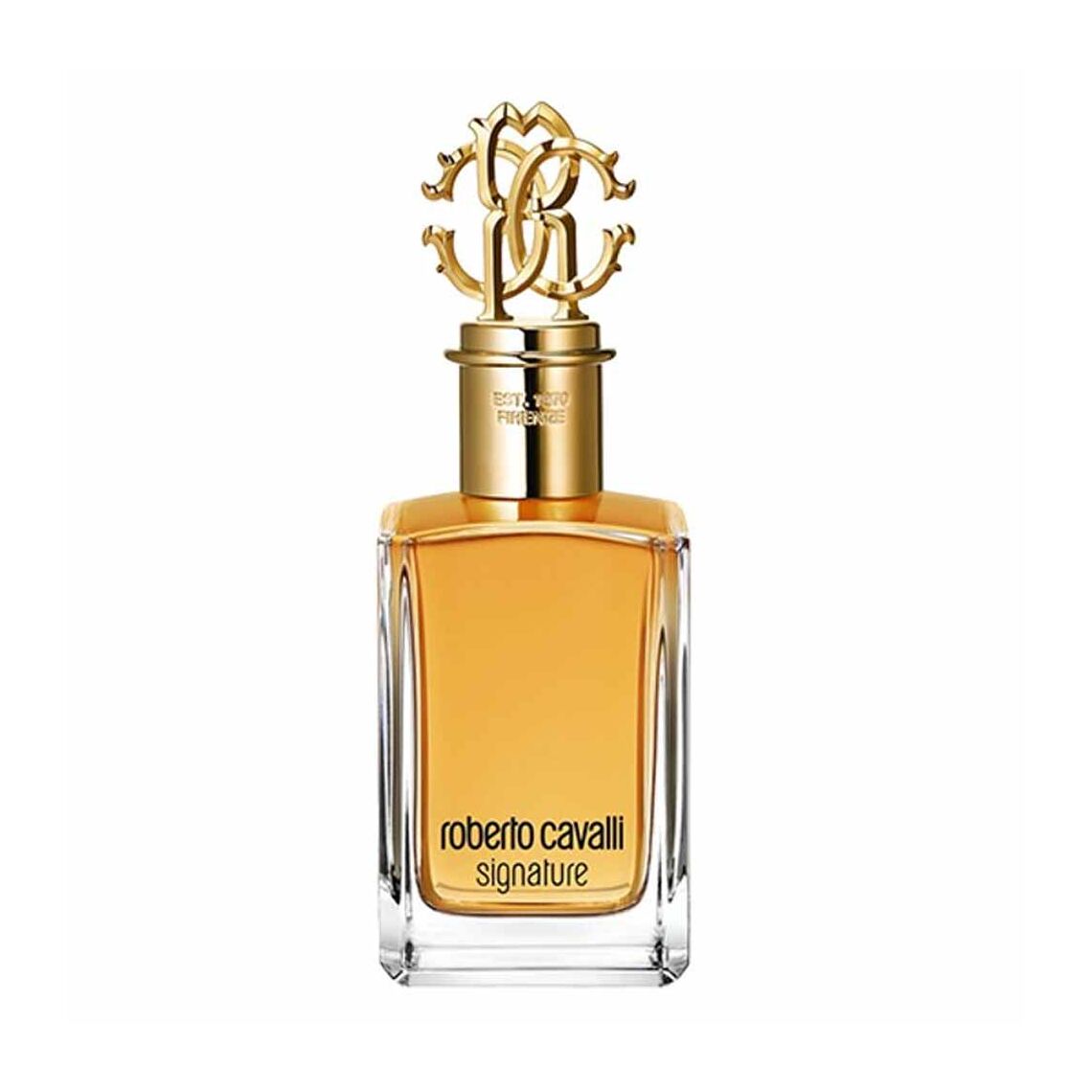 Roberto Cavalli Signature Eau de Parfum 100ml bottle with sculptural glass and logo cap