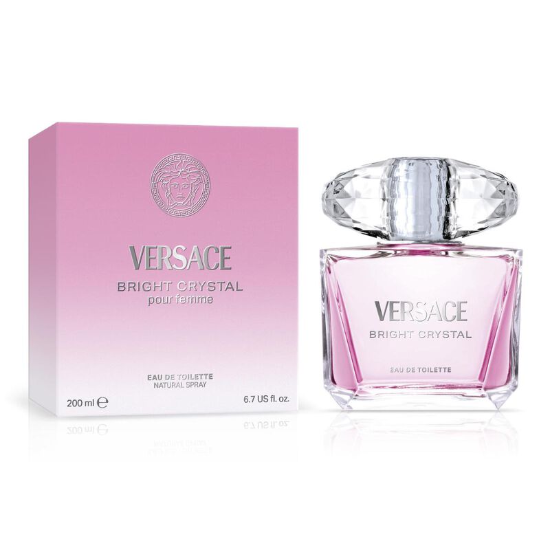 Versace Bright Crystal perfume bottle and packaging on a white background
